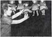 Mädchen mit Puppen, 60 x 80 cm, Bleistift auf Papier